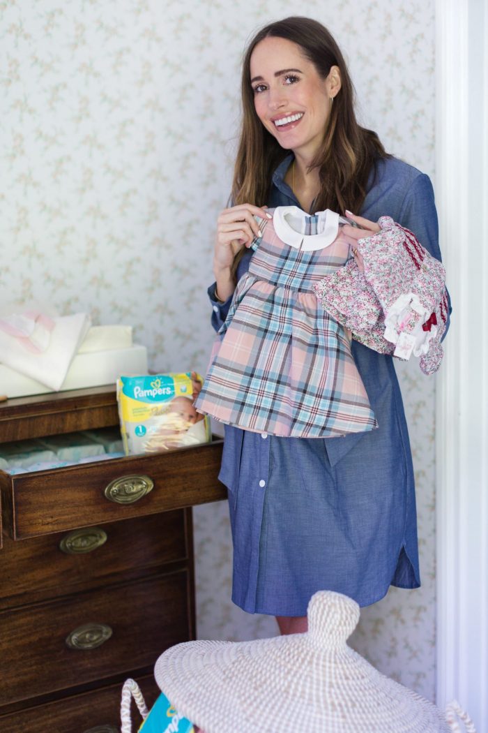 Louise Roe wearing white outfit with blue blazer and Brahmin bag 4 - Front  Roe by Louise Roe